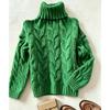 Womens High Neck Long Sleeve Knit Sweater With Twisted Cable Soft Acrylic Loose Fit Casual Fall Winter Fashion