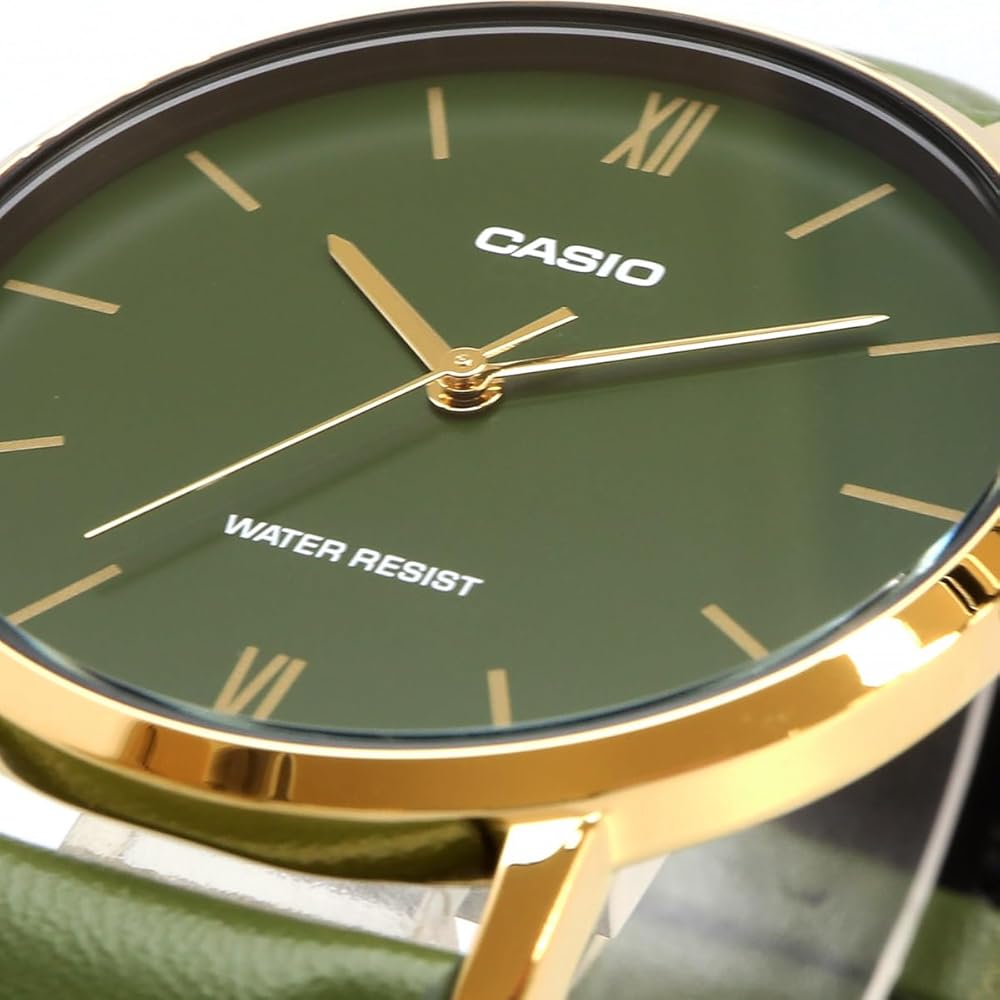 Casio MTP-VT01GL-3B Quartz Men's Watch Gold Green Leather Band Imported Model