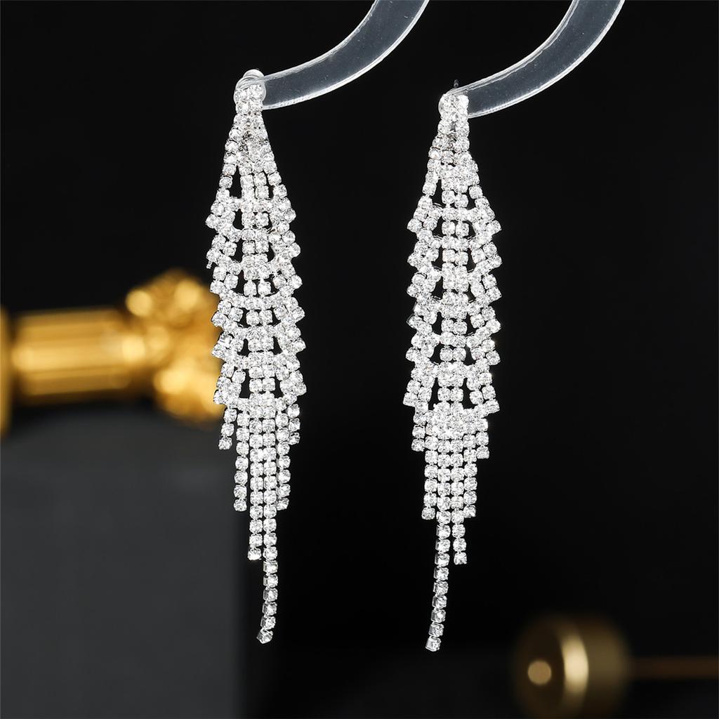 High-end full diamond tassel long earrings for women