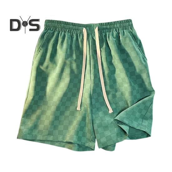 

Мужские шорты с шахматным узором, боковыми карманами, эластичным поясом, широкими штанинами, свободным кроем M зелёный