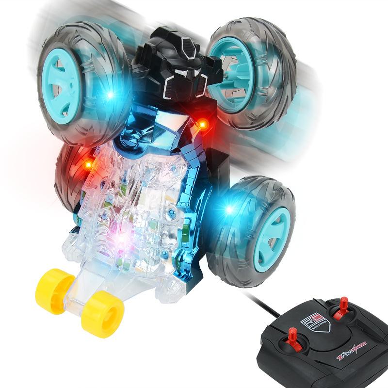 Four-Way Charging Remote Control Stunt Dump Car, Children'S Electric 360-Degree Rotating Toy Car With Music Luminous