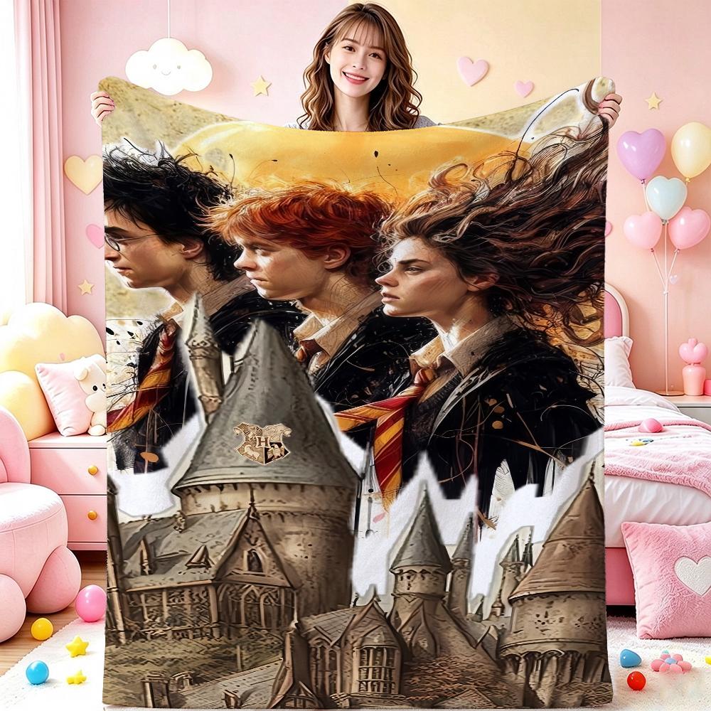 Hogwarts School Crest Flannel Blanket Comfortable Skinfriendly Fleece Blanket For Office Sofa Home Party Decor Memorial Gift