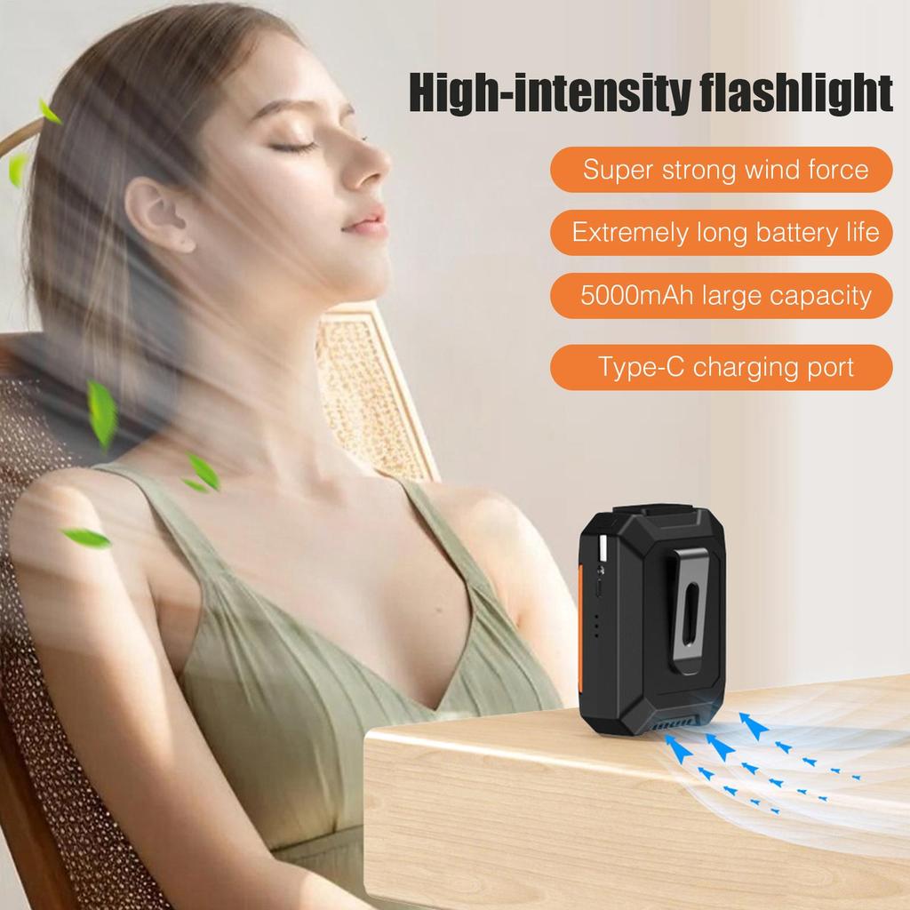 3 Speed Settings 5000mAh Wearable Cooling Device Portable Waist Fan with LED Light for Emergency Outside Hiking Home Camping