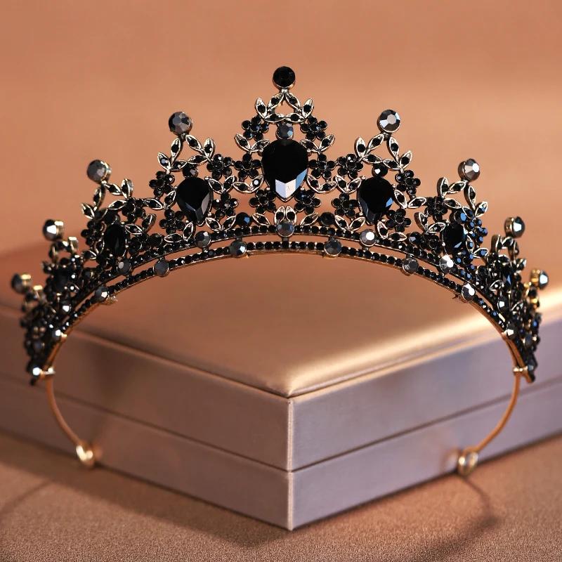 Bridal Headwear Black-Colour Women's Ballroom Crown Baroque Crystal Tiaras and Crowns Bridal Wedding Hair Accessories Jewelry