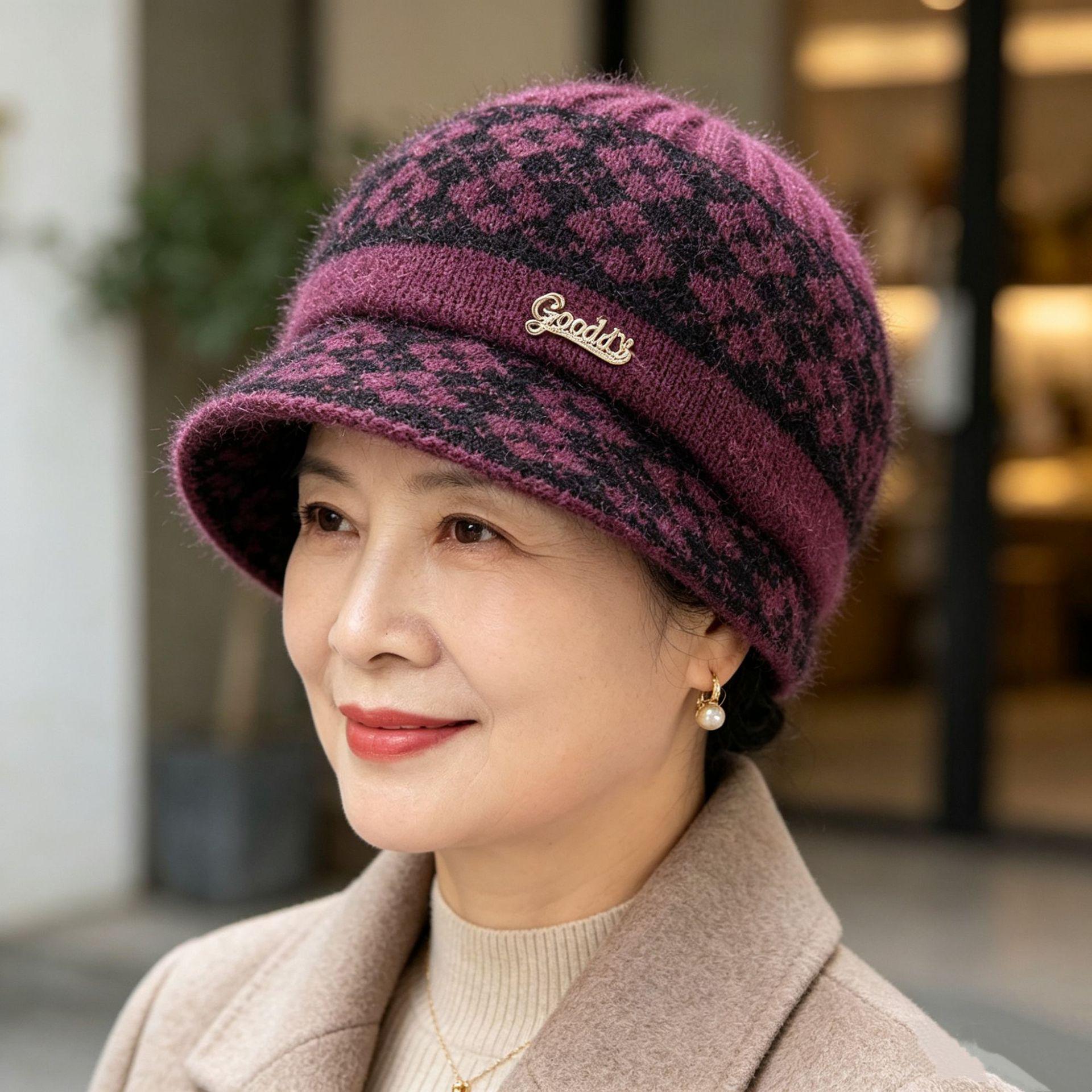 Women s Autumn and Winter Woolen Knit Hat with Extra Warmth for Middle-Aged and Elderly Adjustable