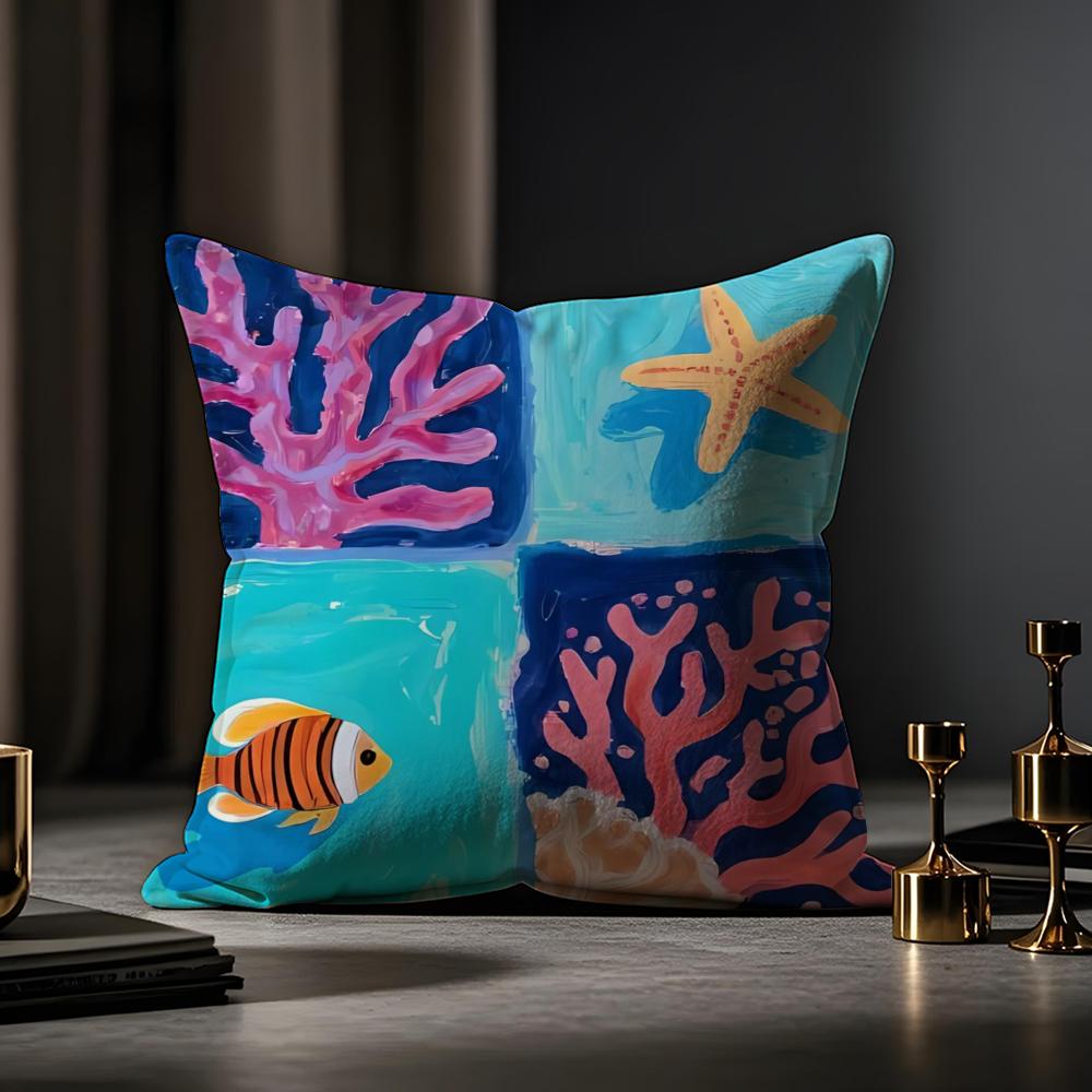 Marine Life Cushion Cover Anti-dustmite Pillowcase Invisible Zipper Silky Short Plush Sofa Cushion Cover