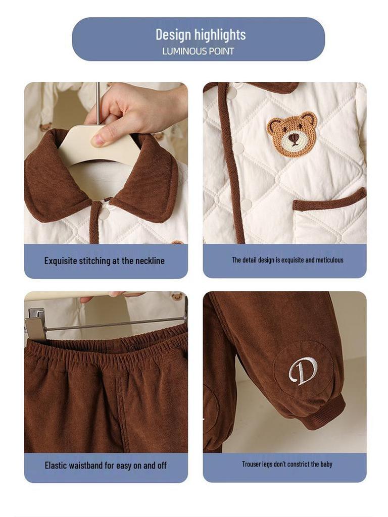 Infant Winter Fleece Lined Top & Pants Set: Thick Warm Outdoor Romper