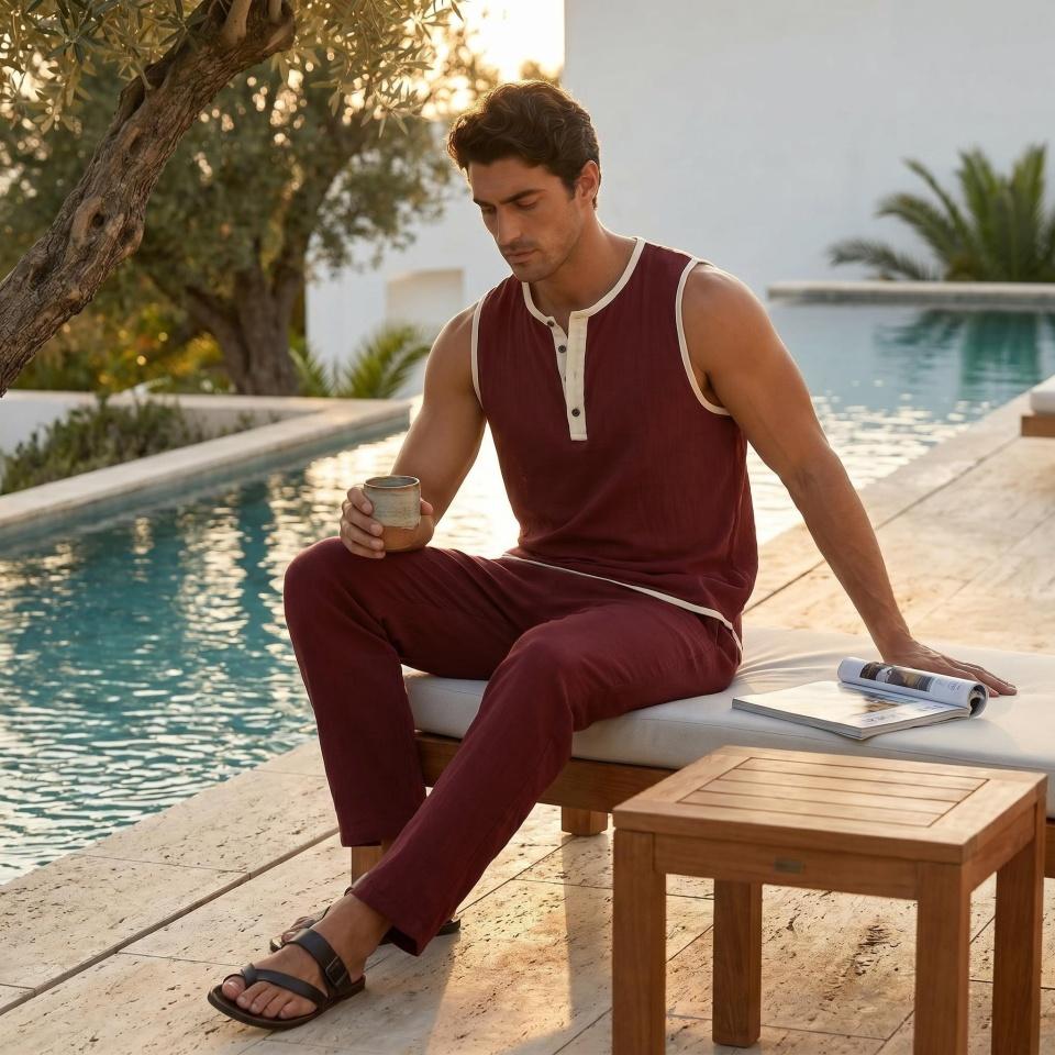 Vintage Men's Linen Tank Top Summer Beach Sleeveless Henley Shirts Hippie Boho Solid Vest Casual Loose Breathable Tops Male Clothes 2026