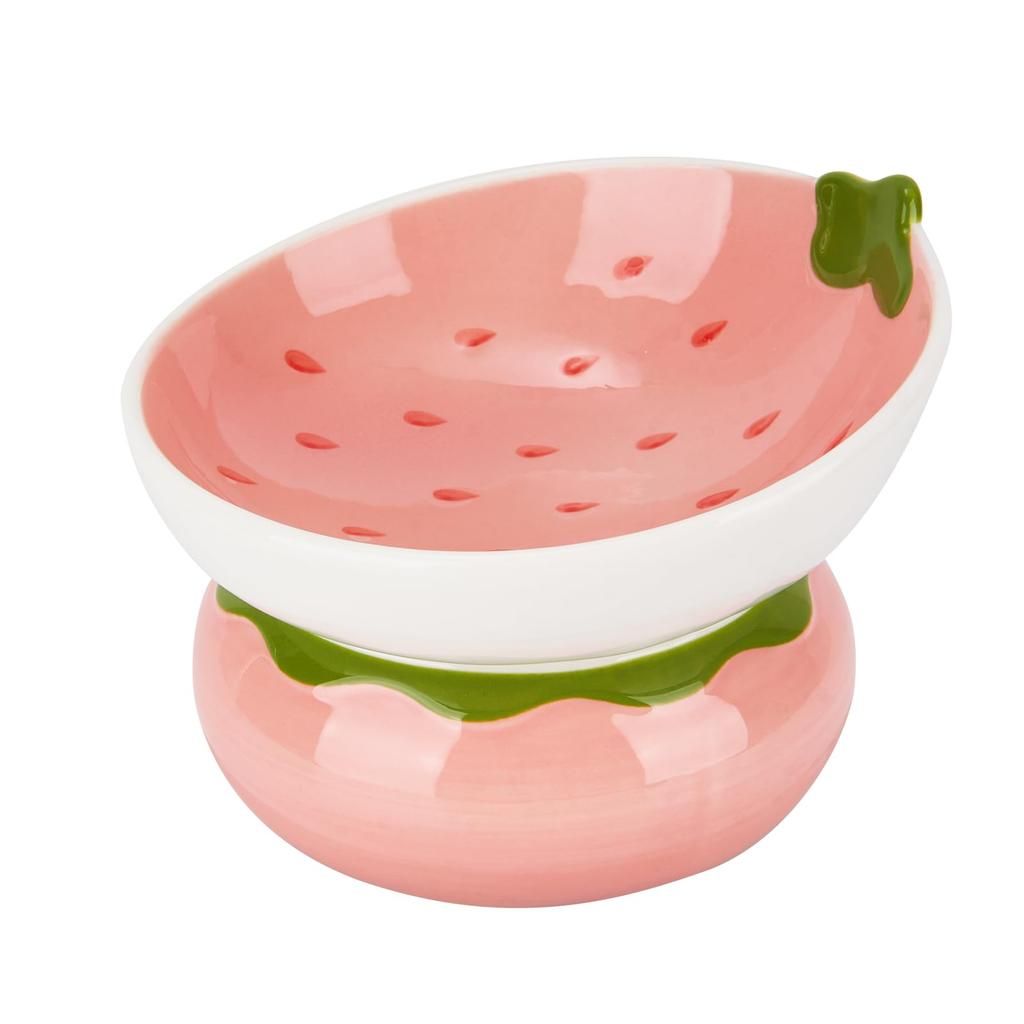 1pcs Ceramic Raised Cat Bowl, Elevated Cat Food Bowl for Indoor Cats, Anti Vomiting &Protect Pet's Spine, Cute Tilted Cat Dish