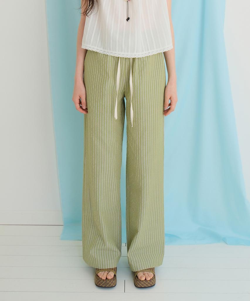Moui Cozy Stripe Banding Pants (Olive)
