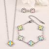 Conjunto de Brincos, Pulseira e Colar de Trevo 3 Peças Acessórios de Moda Coloridos de Luxo Leve