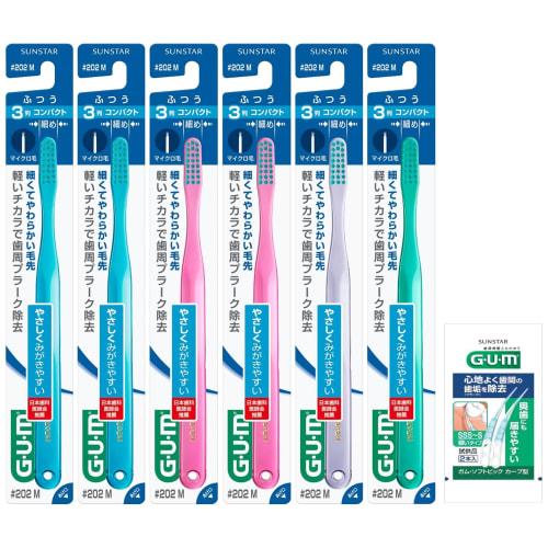 

GUM Зубная щетка #202, 3-рядная компактная головка, щетина обычной и микро-жесткости, 6 штук + бонусный подарок (Оптовая закупка) *Цвета недоступны