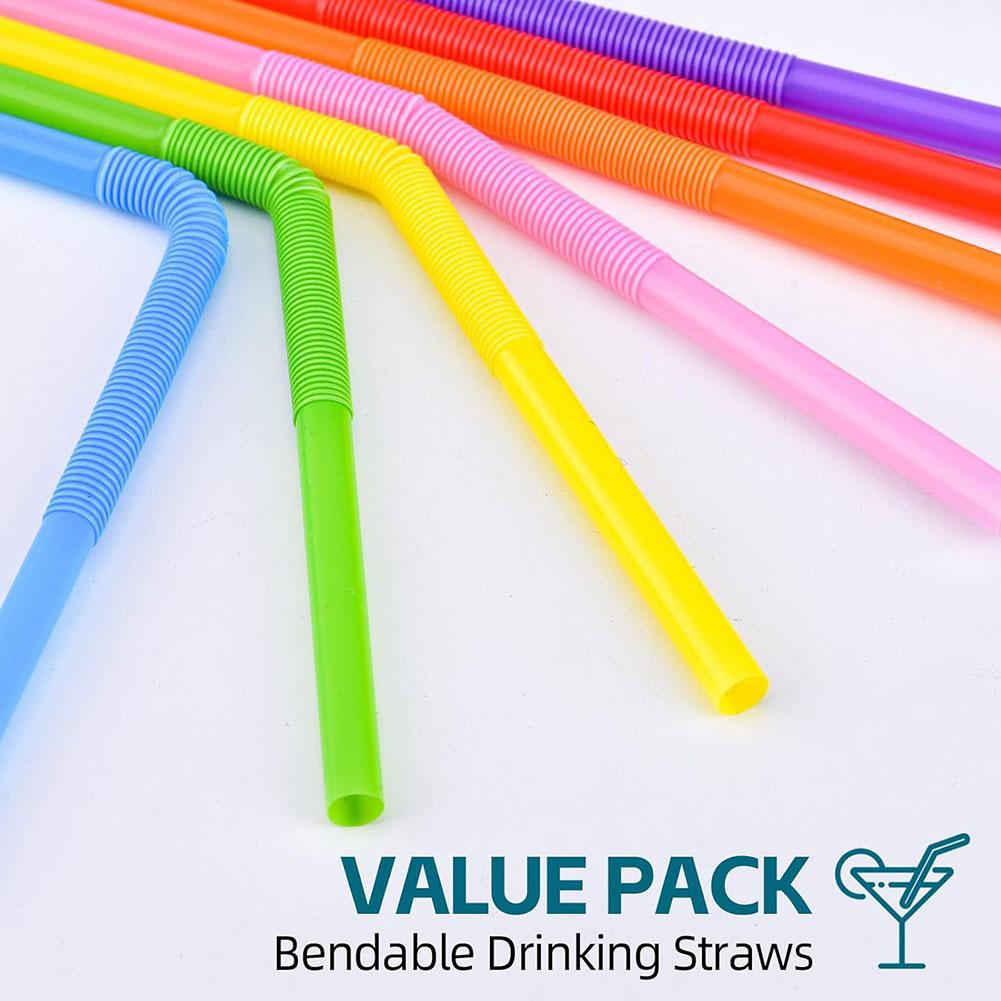 100PCS Colorful&Black Flexible Plastic Drinking Straws Milk Tea Bar Party Wedding Kitchen Beverage Straw For Home Accessories