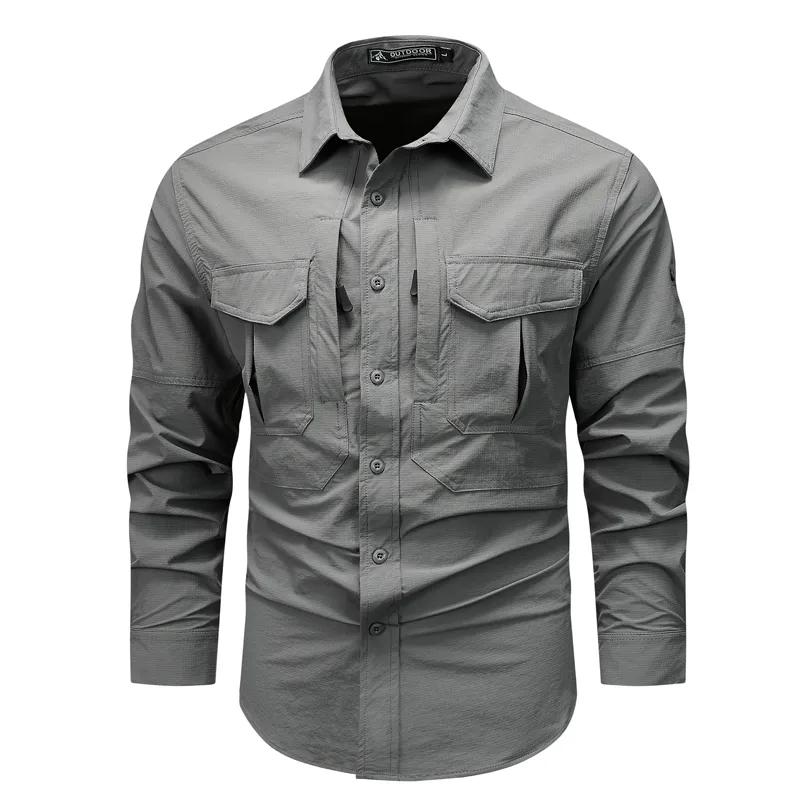 Spring Autumn Men Long Sleeved Shirt Men Tactical Work Shirts Tops Outdoor Multi-pocket Quick Drying Hiking Fishing Cargo Shirts