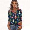 Women's Fashion Casual Christmas Print V-Neck Button Three-Quarter Sleeve T-Shirt Blouse