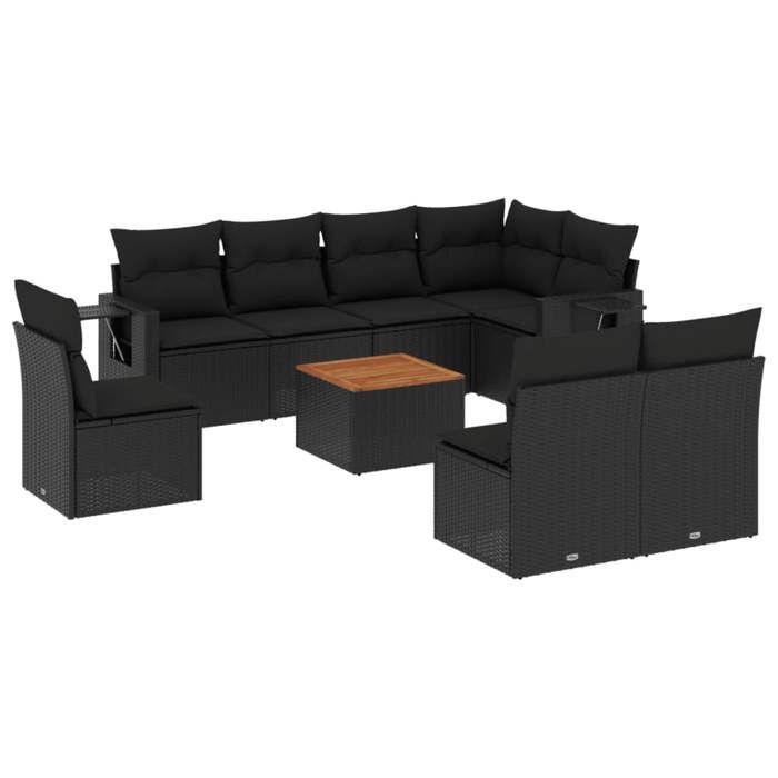 VidaXL Salon de Jardin avec Coussins 9 pcs, Canapés de Terrasse, Ensemble de Meubles de Patio, Mobilier d'Extérieur, Noir 3256930