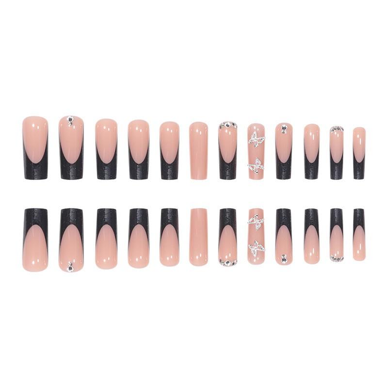 Butterfly Design Glitter Acrylic Nail Tips Women Long Full Cover Press-On Nails Sweet Style Gel Adhesive Jelly Glue Options