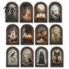 Solid Wood Picture Frame Halloween Vintage Arch Wooden Sign, Gothic Spooky Ghost Wall Hanging Decor Dark Academia with Bracket, Rustic Aesthetic Home