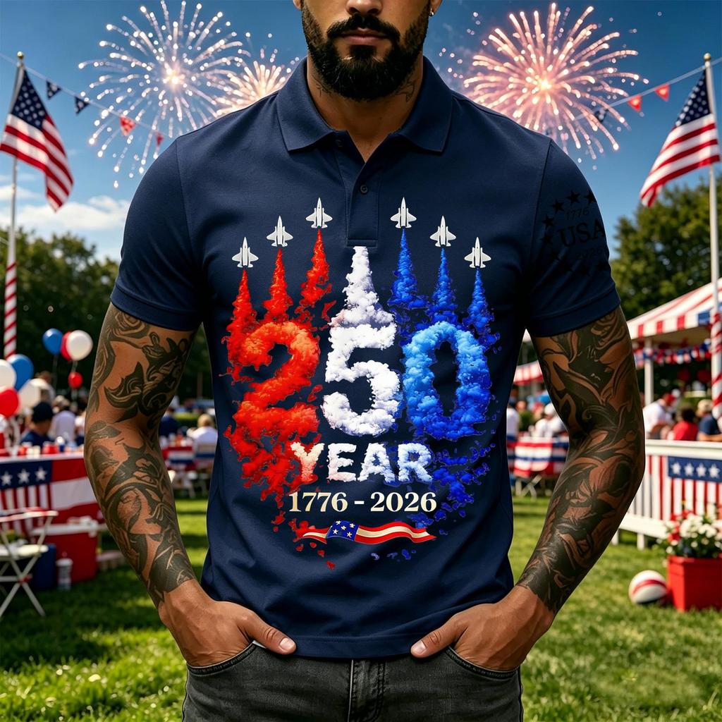 Men's Casual Short Sleeve Polo Shirt with Independent Day Graphic Print Classic Fit Breathable Fabric Comfortable Design