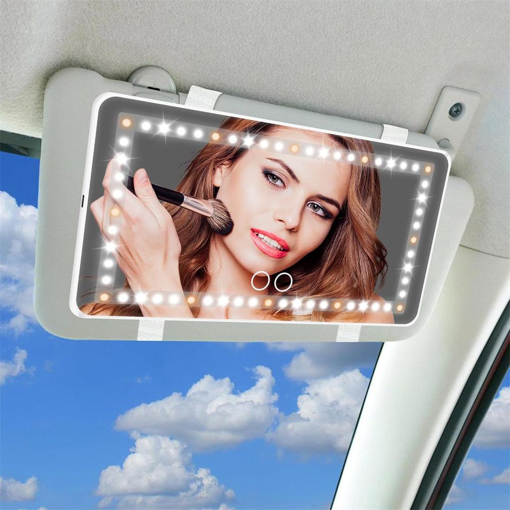 Car Sun Visor Vanity Mirror, Rechargeable Led Light Car Visor Mirror with 3 Lighting Modes,Travel Makeup Mirror with Dimmable Touch Screen for Car