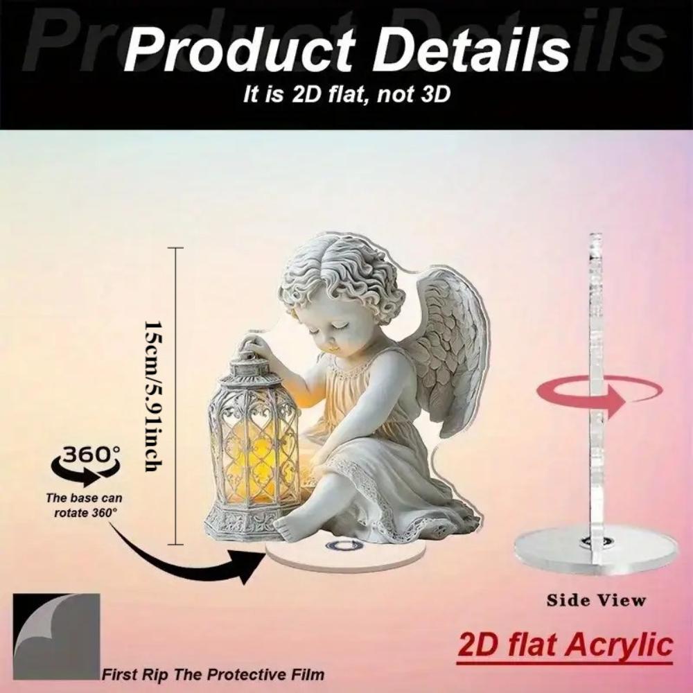 Elegante Angelo Rotante 2D in Acrilico con Lanterna, Base Stabile e Leggera Decorazione per Casa, Ufficio, Chiesa e Cimitero, Perfetto per Natale, Matrimoni