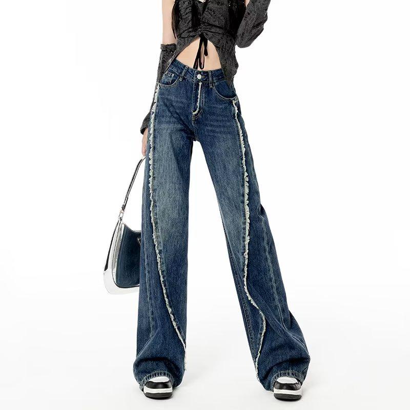 Women's High Waist Slim Wide-Leg Jeans - Straight Loose Fit for Spring, Autumn, Winter 2023