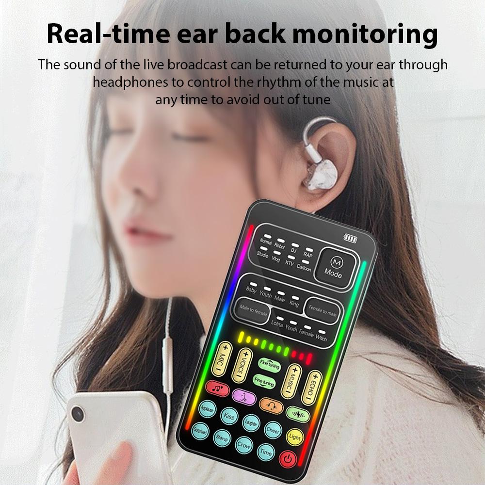 Voice Changer Portable Voice Changer Device with 8 Sound Effects Colorful Light Mini Live Broadcast