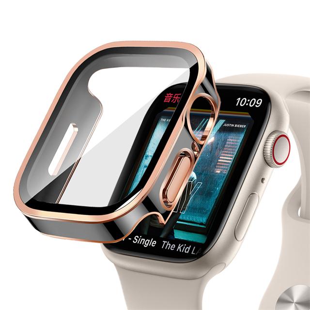 Glass+Case For Apple Watch 7 8 45mm 41mm 49mm 44mm 40mm Straight Edge Screen Protector Cover Case iWatch 4 5 SE 6 7 8 Ultra 49mm
