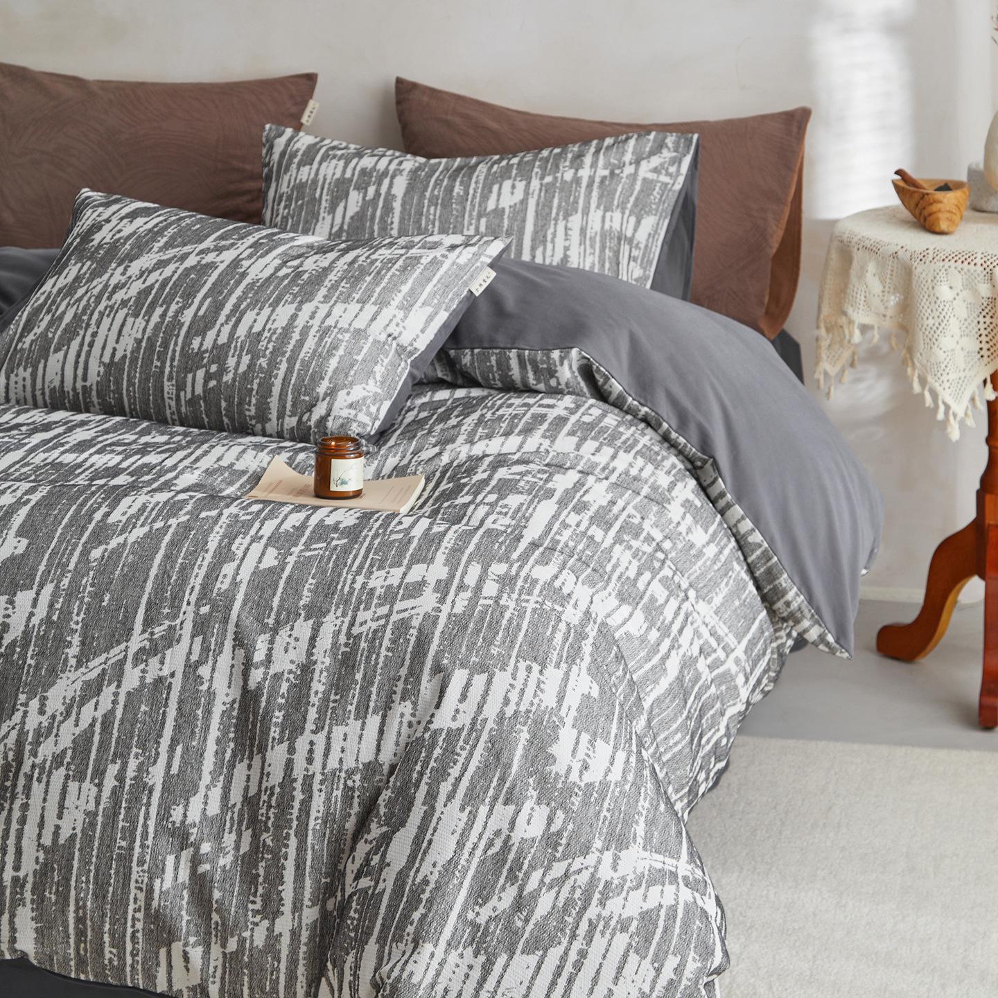 

Retro Skin-Friendly Thickened Brushed Pure Cotton Jacquard Four-Piece Bedding Set 1.2m Bed Sheet Set, Duvet 155*205, 3 pcs