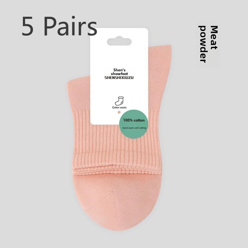 5 Pairs of Women's Thin Sweat-wicking Odor Proof Cotton Sports Mid Tube Socks