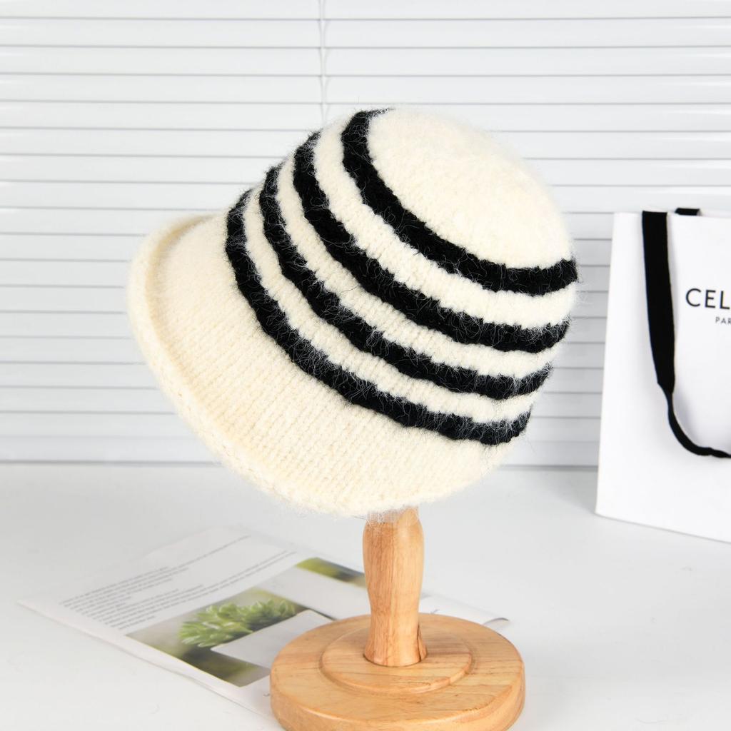 New Fisherman's Hat Hollow Contrast Color Stripe Knitted Sun Hat Spring and Summer Knitted Breathable Basin Hat Women's Korean Bucket Hat