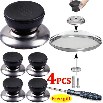 4pcs Kitchen Pot Lid Knobs Universal Pan Lid Holding Tops Replacement Lid Hand Grip Knob Handle Resistant Tool with Screwdriver Gift