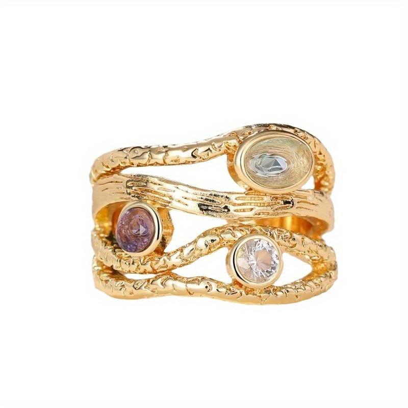 1pc Synthetic Zircon Ring, Gradient Color, Geometric Multi-layer Lines, Exquisite Luxurious and Fashionable Ring