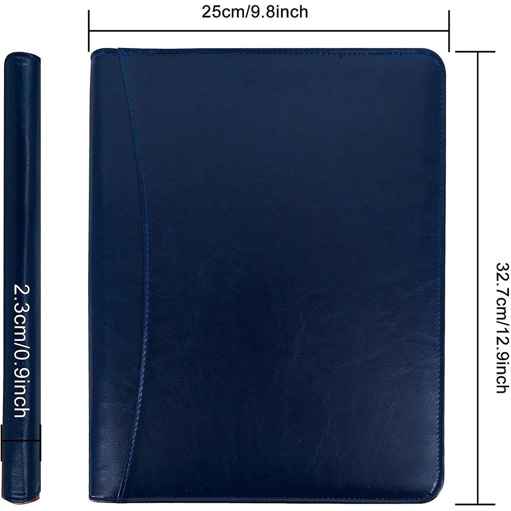 Business Zippered Portfolio Padfolio Pu Leather Folder Interview Resume Legal Document Organizer With A4 Size Brown Clipboard