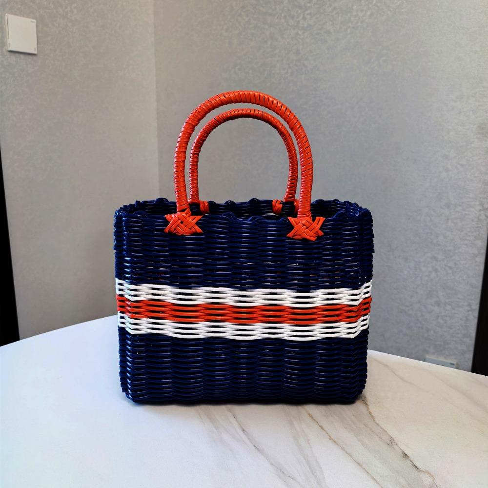 Rattan Woven Handmade Wicker Shopping Basket Multicolors PVC Picnic Storage Basket 24*14*18cm Home Vegetable Fruit Packing синий