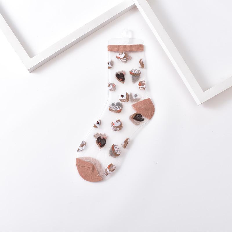 Ultra-thin Transparent Crystal Silk Socks Women Fashion Summer Harajuku Crew Socks Retro Flower Streetwear Elastic Long Socks