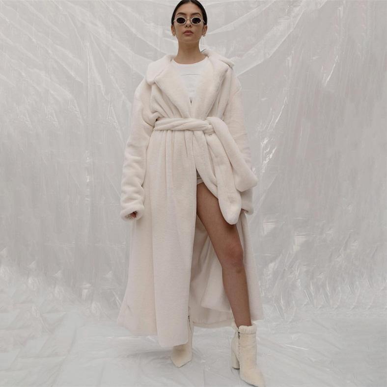 Winter Pelz Damen Langer Mantel Revers Pelzimitat Pelz Trenchcoat