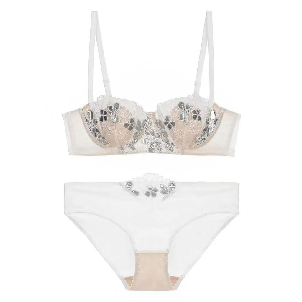 Französisches Sexy Spitzen-Dessous-Set, Atmungsaktives Minimizer-BH-Set mit Hasenohren-Cups für Übergroße Frauen mit großem Busen