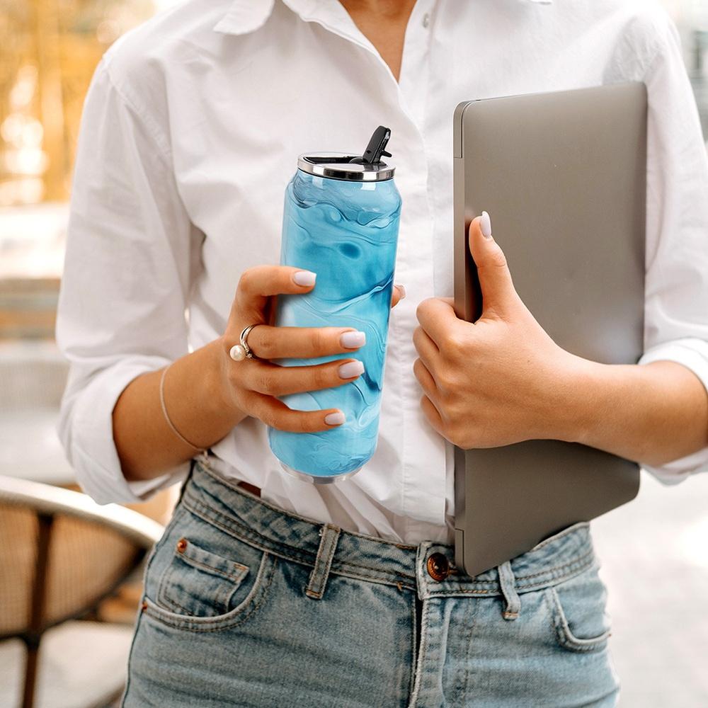 Kubek Termiczny Puszka Termos Bidon na Napoje Ciepłe Zimne Niebieski 0,7L