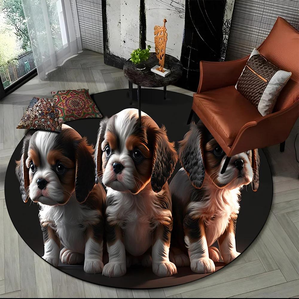 Cute Dog Samoye, Chihuahua, Husky, Koki Cartoon Round Area Rug,Carpet Rug for Living Room Bedroom Sofa Playroom Decor,Non-slip