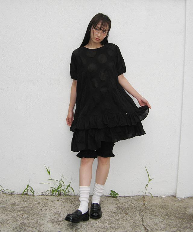 Ronron Airy Dot Ruffle Layered Dress Black