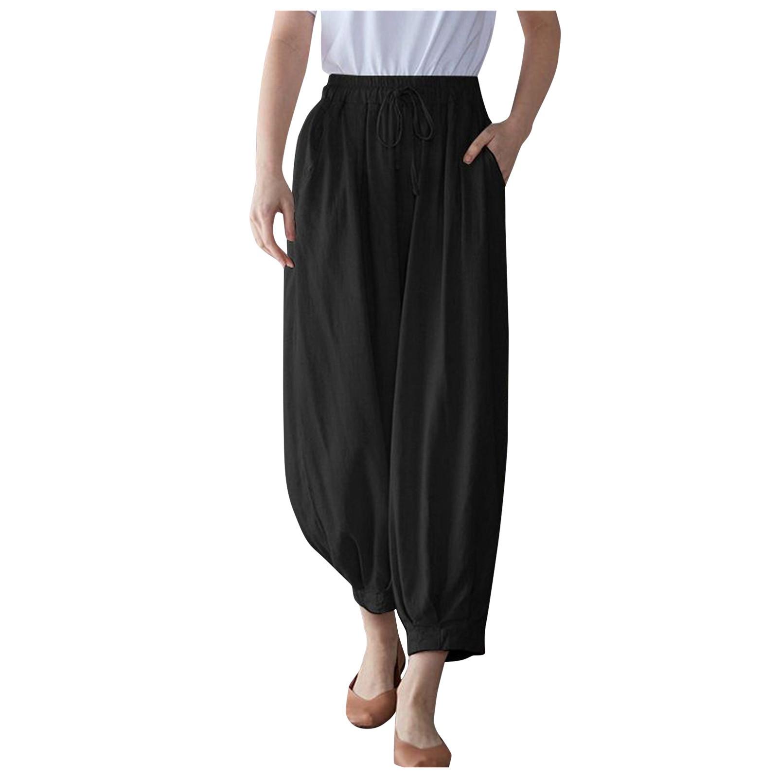 

Женские повседневные, модные, сексуальные, удобные, классные, дышащие, свободные однотонные брюки на шнуровке с девятью точками L чёрный