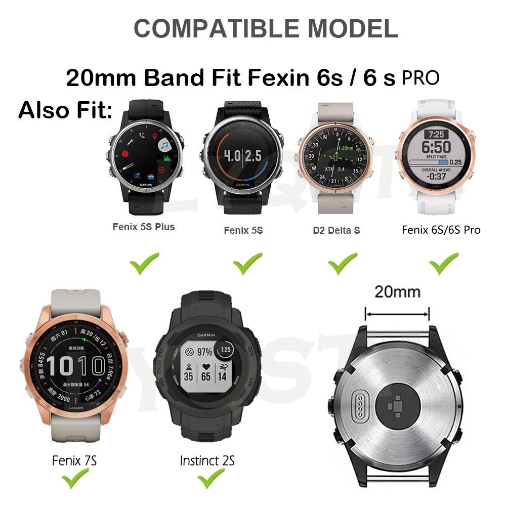 Replacement Silicone 20mm Watch Band For Garmin Fenix 6S 6SPro 5S Plus 7S Pro Wristband Quickfit Rose Gold Buckle Bracelet Strap