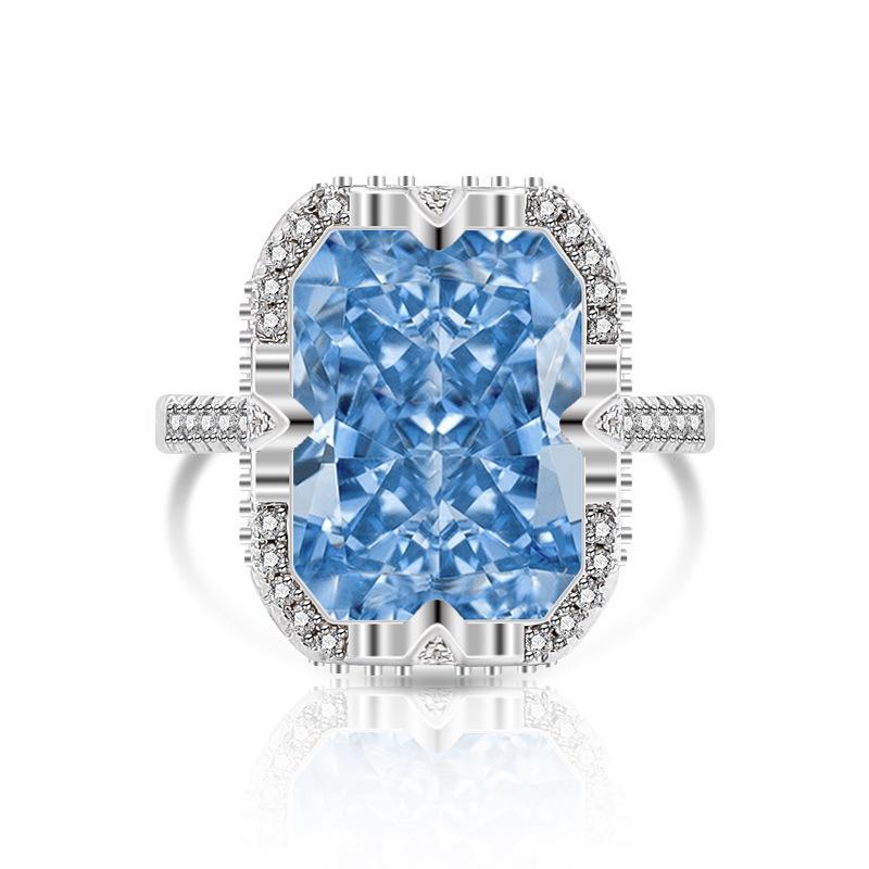 2026 Colored Treasure Ice Flower Cut Zircon Ring, European and American Fashion Luxury Inlaid Flash High Carbon Diamond Ring