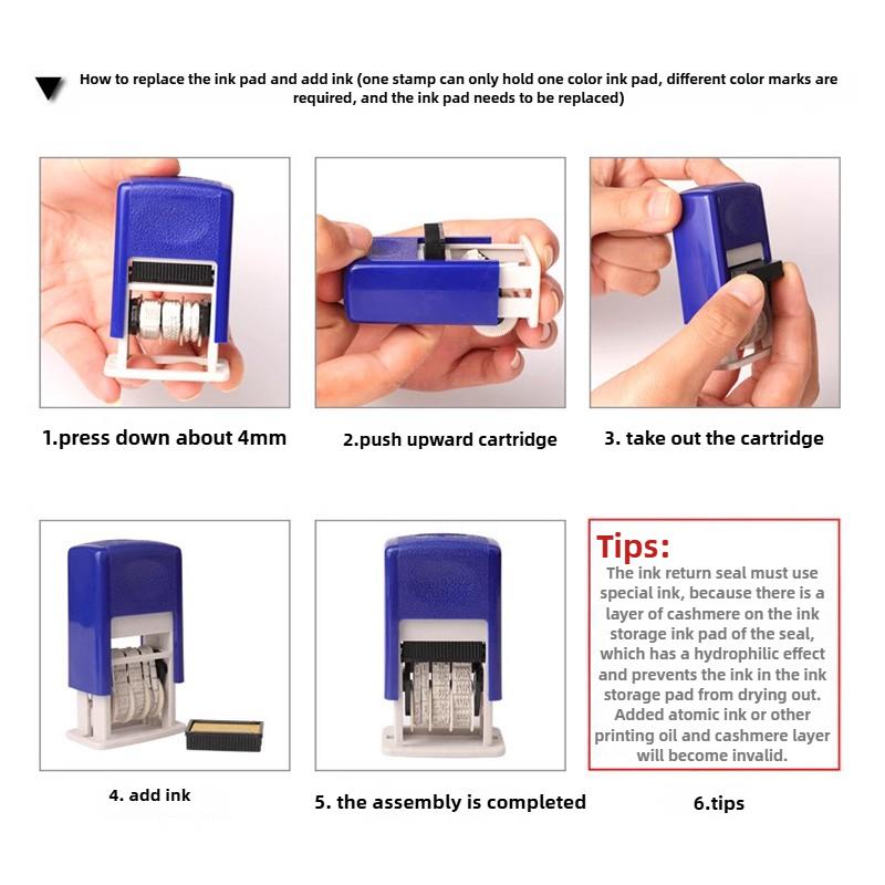 DIY Handle Account Date Stamps Stamping Automatic Ink Return Mini Self-Inking Stamps for Office Supplies Date Wheel Stamp