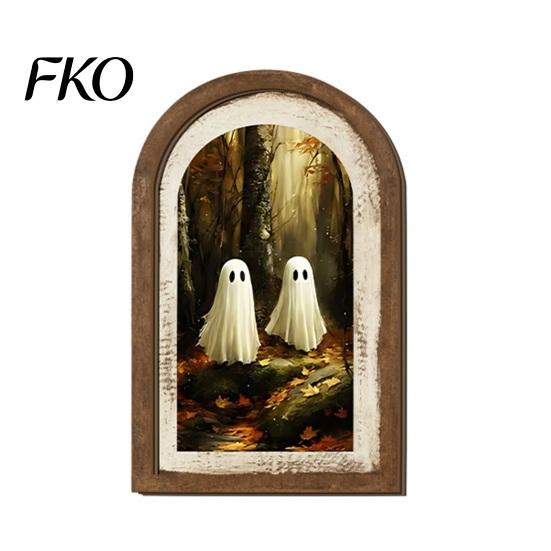 Rustic Ghost Table Centerpiece Arched Wall Decor, Cute Halloween Sign, Farmhouse Small Decorative Ornament Shelf Art for Mantel Living