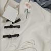 Summer V Neck Chinese Embroidery Blouse Women Oblique Frog Buttons Tie Loose Casual Shirt