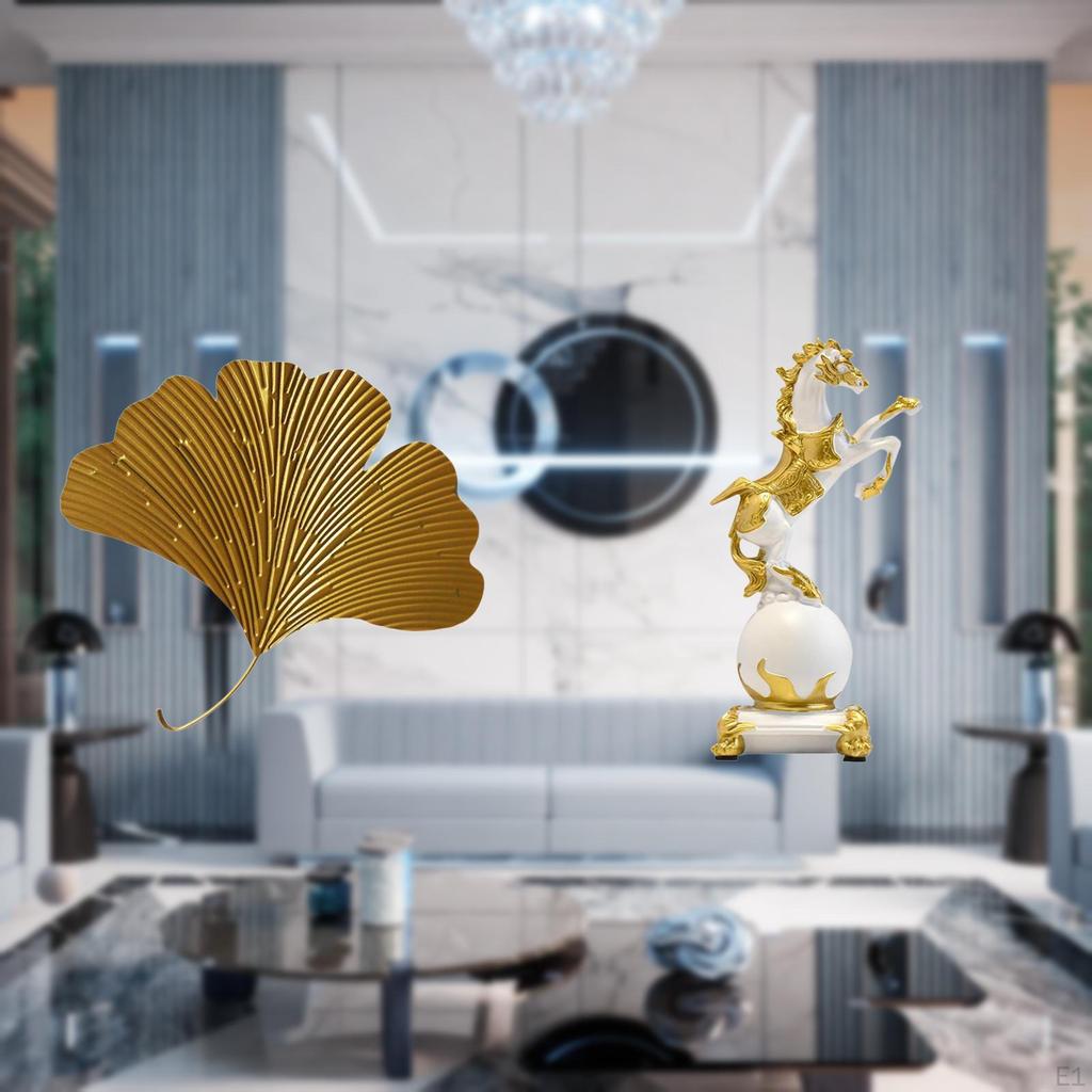 Abstract Wall Sculpture Wrought Iron Ginkgo Leaves Statue for Living Room Office Hotel Dining