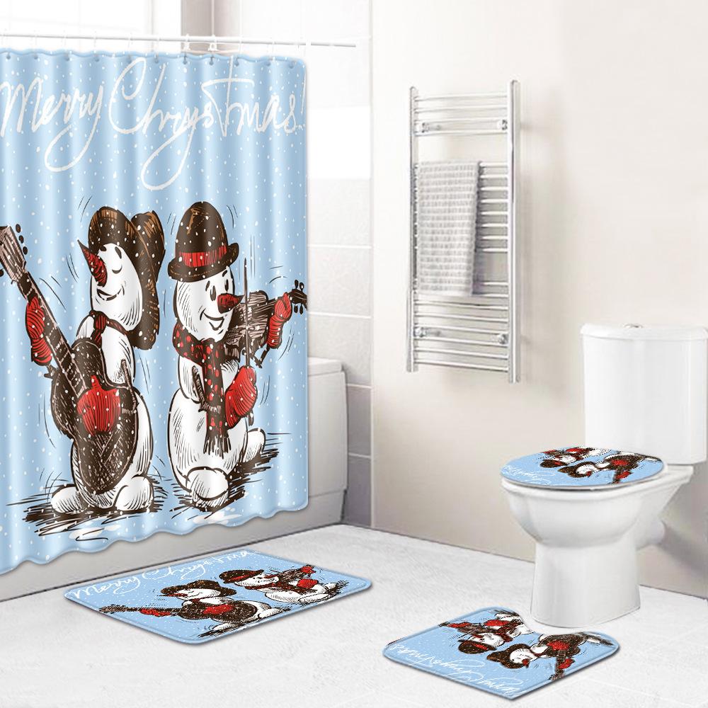 Christmas Bathroom Four-Piece Combination Set Household Door Mat Bedroom Floor Mat Living Room Carpet