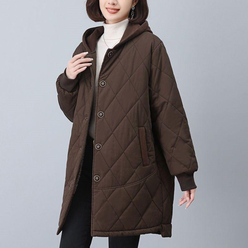 

Женская зимняя хлопковая куртка средней длины с плюшевой подкладкой, свободного большого размера 6XL кофейный